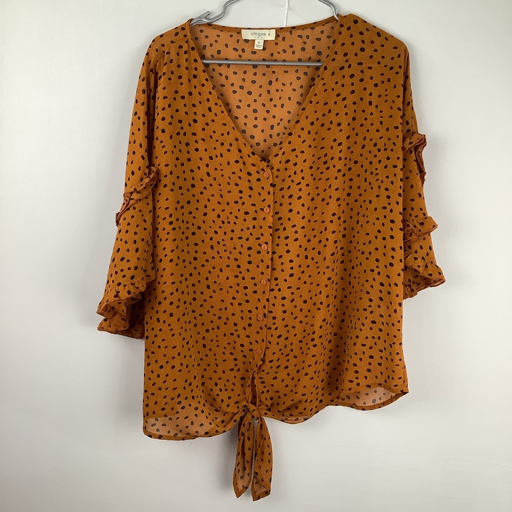 Umgee Polka Dot Tie-Front Blouse womens size XL